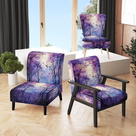Designart "Violet Charm" Purple Forest Upholstered Accent Chair - Traditional Arm Chair For Bedroom
