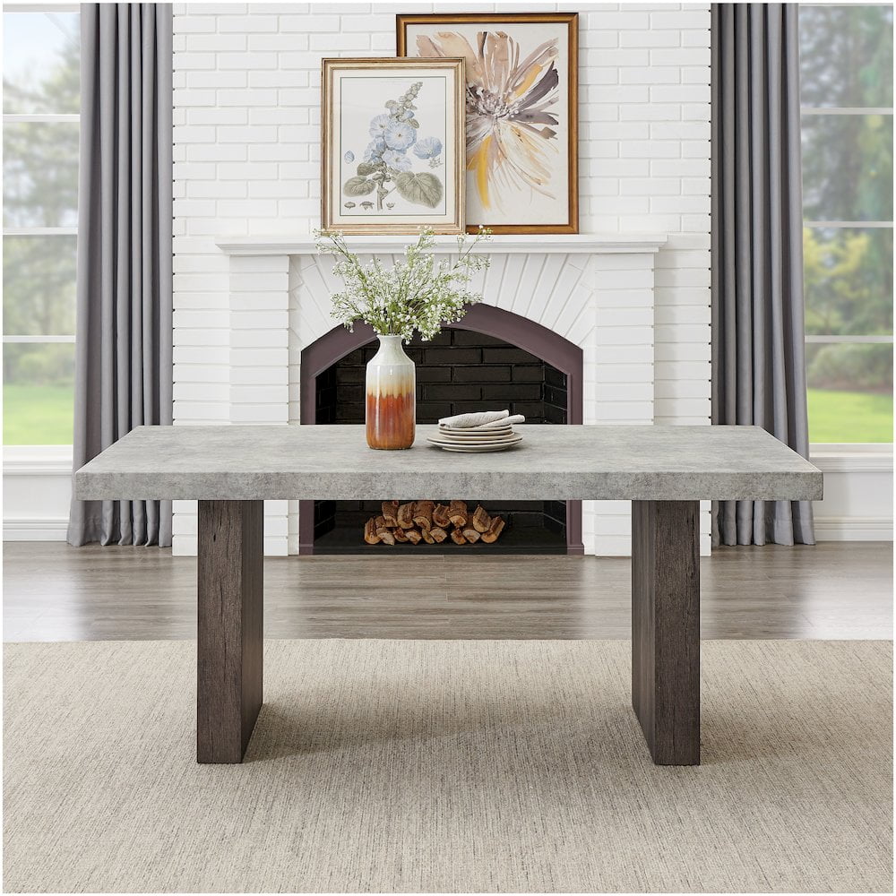Roundhill Furniture Sorlen Modern 72" Dining Table with 3D Faux Concrete Top