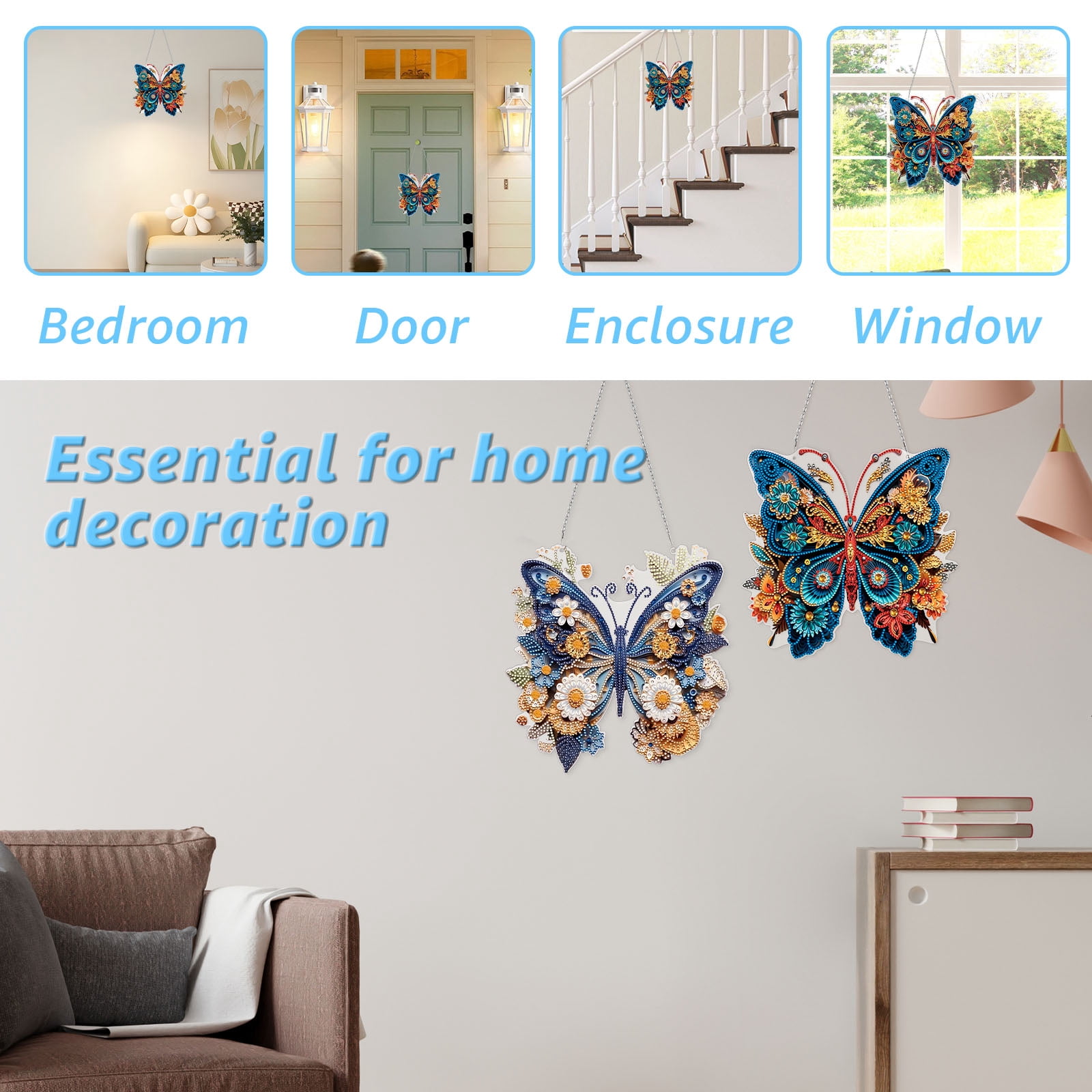 2 PACK DIY Hanging Diamond Art Pendant Painting Kit Butterfly, Special Crystal Gem Craft Painting Kit Ornament, Box Package,9.5x9.8inch