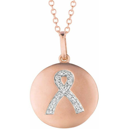 Diamond Accent Rose Gold-Plated Sterling Silver Round Breast Cancer Awareness Ribbon Disc Pendant
