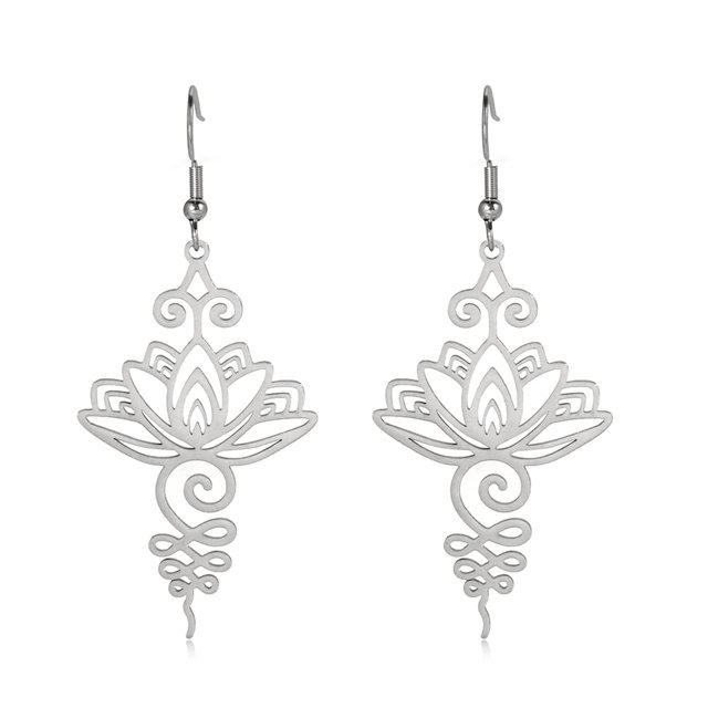 Pendientes colgantes de flor de loto para mujer, amuletos curativos de yoga, amuleto con símbolo Unalome, joyería de acero inoxidable, pendientes de yoga con flor de loto y Buda