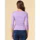 thumbnail image 5 of Top acanalado de decoración de los botones de punto sólido de las mangas del cuello en V de las mujeres 3/4 Morado claro XL, 5 of 6