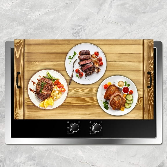 Toolven Rustic Pine Wood Stove Top Cover for Kitchen, Wear-Resistant and Easy-to-Clean Counter Protector, Adds Workspace and Protects Burners