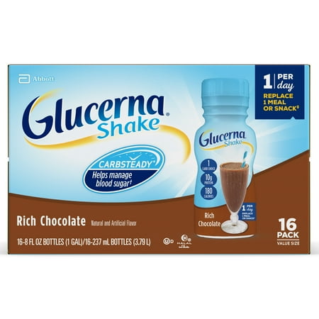 Glucerna Diabetes Nutritional Shake Rich Chocolate To Help Manage Blood Sugar 8 fl oz Bottles (Pack of 16)
