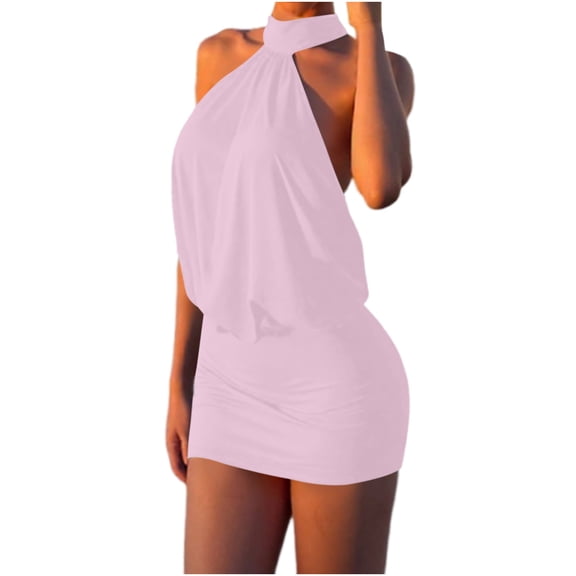 Summer Plus Size Sun Dresses for Womens Fashion Sleeveless Round-Neck Dress Solid Color Bandage Bodycon Mini Dress