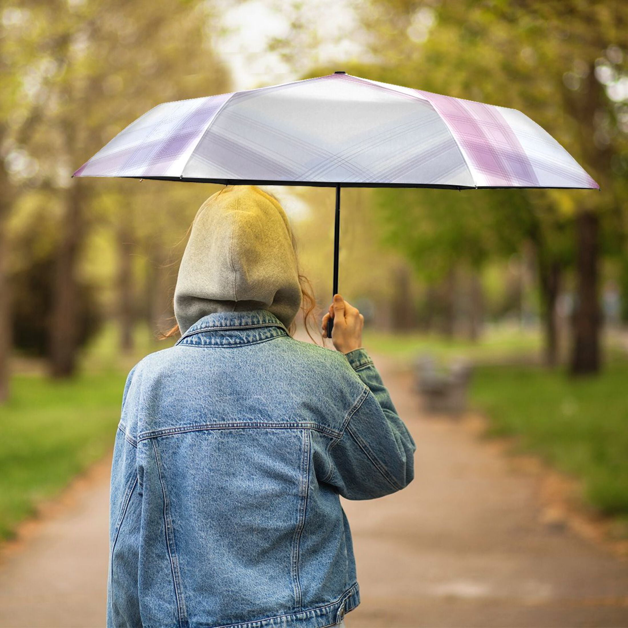 ALAZA Checkered Grid-c3 UPF 50+ Compact Folding Umbrella for Rain Travel Umbrella Packable