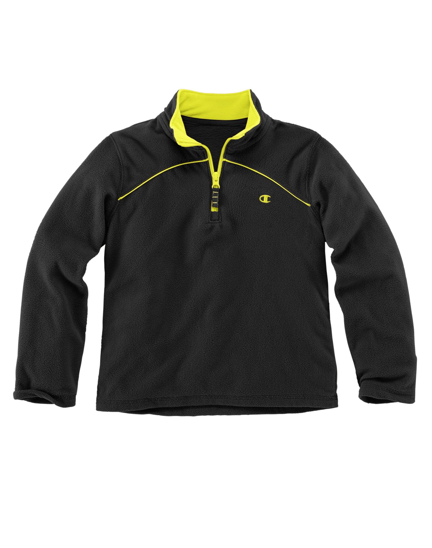 Champion Boys` Polar Fleece 1/4 Zip Pullover, S, Black/Acid Walmart