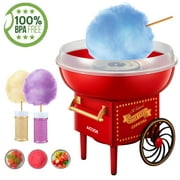 Cotton Candy Machine, Cotton Candy Maker for Kids with Candy Spoon and 10 Candy Sticks, Christmas Red, AICOOK