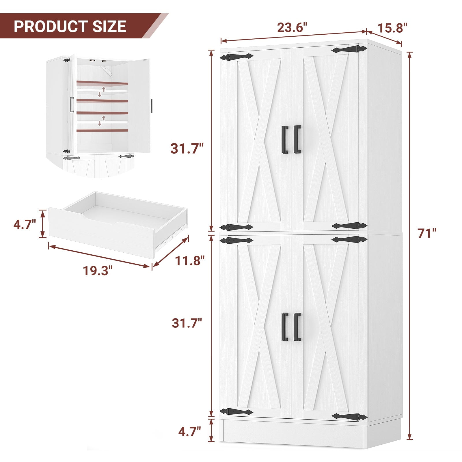 Homieasy 71'' Tall Farmhouse Bathroom Storage Cabinet, 7-Tier Linen Cabinet with Drawer & Adjustable Shelves, White