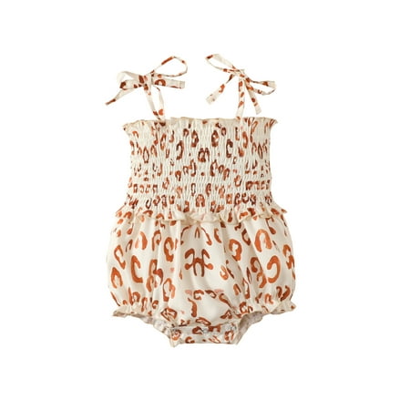 

Nokpsedcb Newborn Infant Baby Girls Rompe Spaghetti Strap Tie-Up Sleeveless Ruched Floral Printed One Piece Bodysuit Apricot 9-12 Months