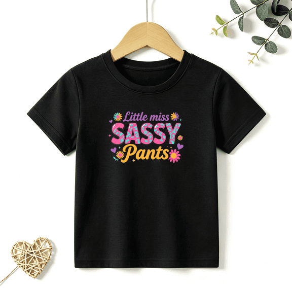 Girls Graphic Tees Sassy Pants Kids T Shirt Cute Floral 100% Cotton Short Sleeve Soft Tops 4-13Y