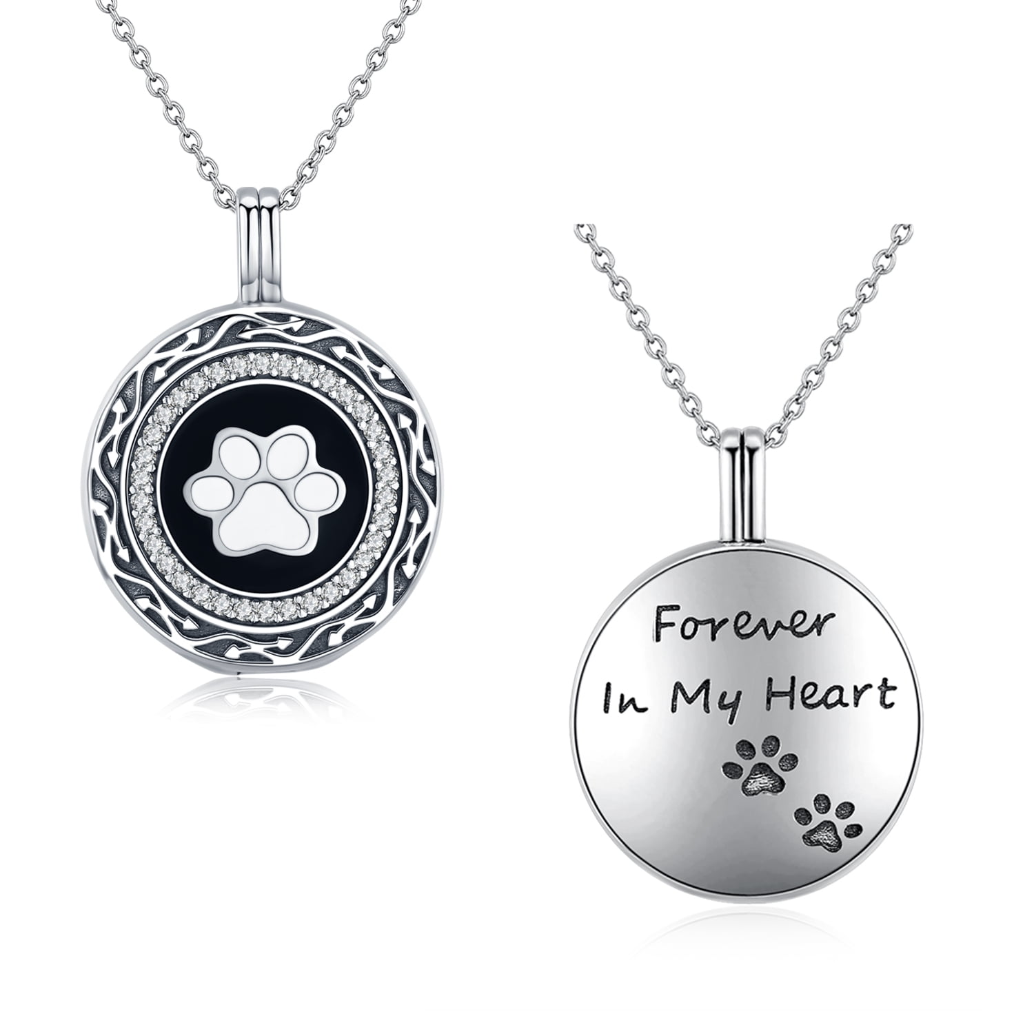 Photo Frame Memory Locket Necklace Silver/Gold Color Pendant Pet Cat Dog Paw Foo 