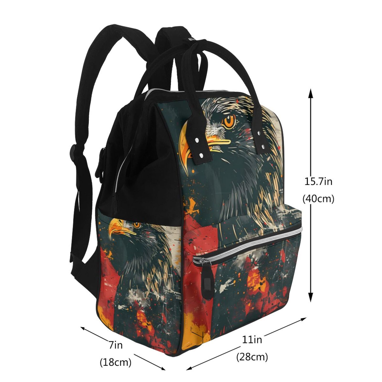 Fuzoiu Ink Style Bald Eagle Print Diaper Bag Backpack,Baby Essentials Travel Tote,Multi function Waterproof Diaper Bag, Travel Essentials Baby Bag - Unisex