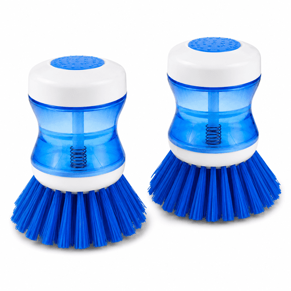 Dish Brush with Soap Dispenser for Dishes Pot Pan Kitchen Sink Scrubbing, Blue 2pcs