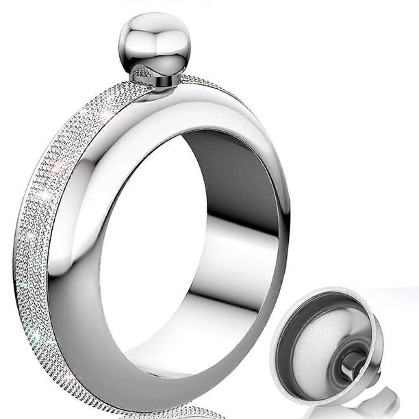 Bangle Flask 304 Stainless Steel with Handmade, Funnel in Gift Box for Women Girls Dance Birthday Party Club Bar, 3.5oz