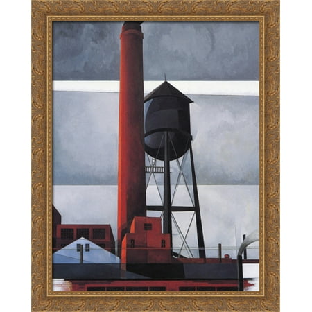 Wood Chimney - Chimney and Water Tower 28x34 Large Gold Ornate Wood Framed Canvas Art by Charles Demuth