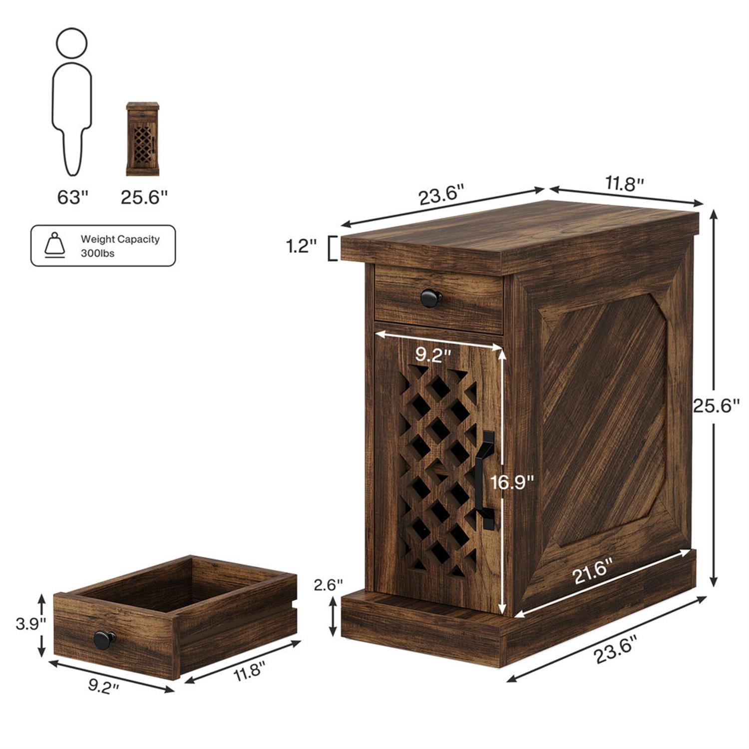 Demi Bonn 25" Wood Nightstand with Drawers, Bedside End Table for Bedroom, Rustic Side Table with Storage, Brown