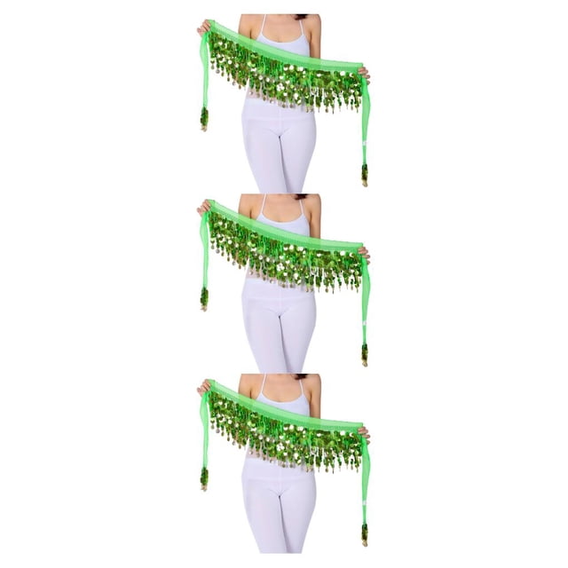 Decodeary Foulard de Hanche à Paillettes pour Danse du Ventre, Application Grand et Légère, Portable, Mélangée, Vert Foncé, 3 Ensembles