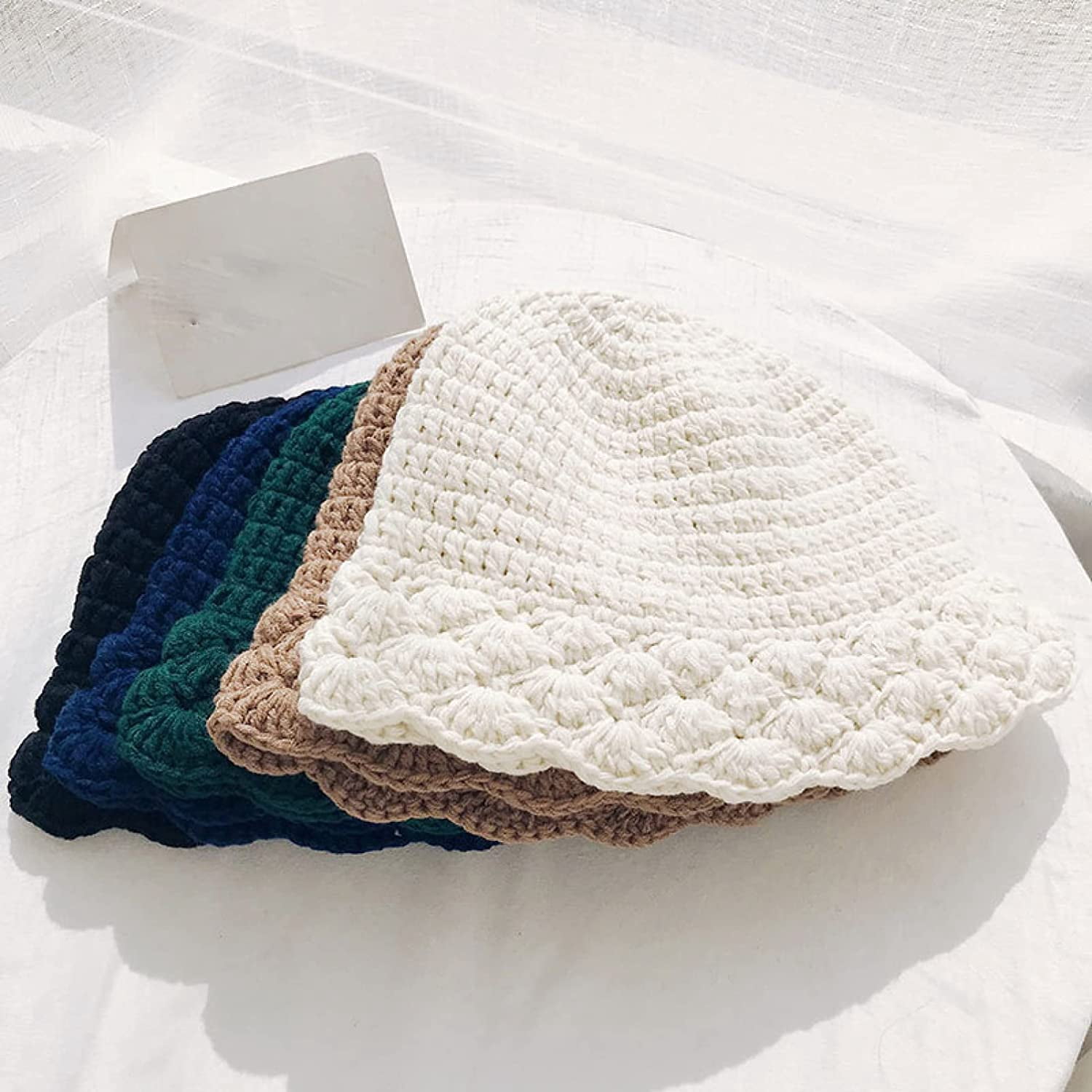CoCopeaunts Plain Bucket Hat for Women Winter Knitted Unisex Warm Bonnet Cap Trendy Oversized Comfort Ladies Bucket Cap Packable