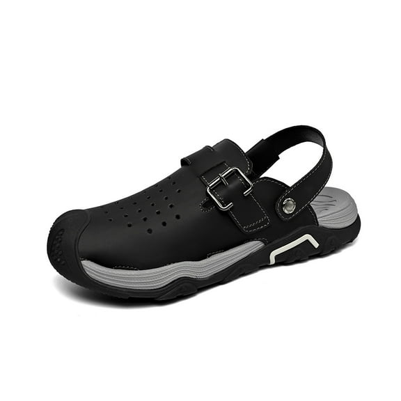 Mens Beach Sandals Summer Breathable Outdoor Shoes Lightweight Comfortable Walking Leather Closed Toe Casual Black 11 US