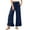 Blue, variant on WIZUTIZ Womens Dress Pants Thin Relaxed Baggy Wide Leg Beach Pants Spandex Elastic High Waist Full Length Slacks Pants Solid Ruffled Drawstring with Pockets Beach Pants for Ladies Business Beach Black