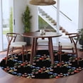 thumbnail image 5 of Round Rug 5ft Area Rug, Spring Blueberry Cherry Flowers Leaves Area Rugs for Living Room Bedroom, Plants on Black Floor Mat Non-Slip Non-Shedding Carpet Indoor Accent Rugs, 5 of 9