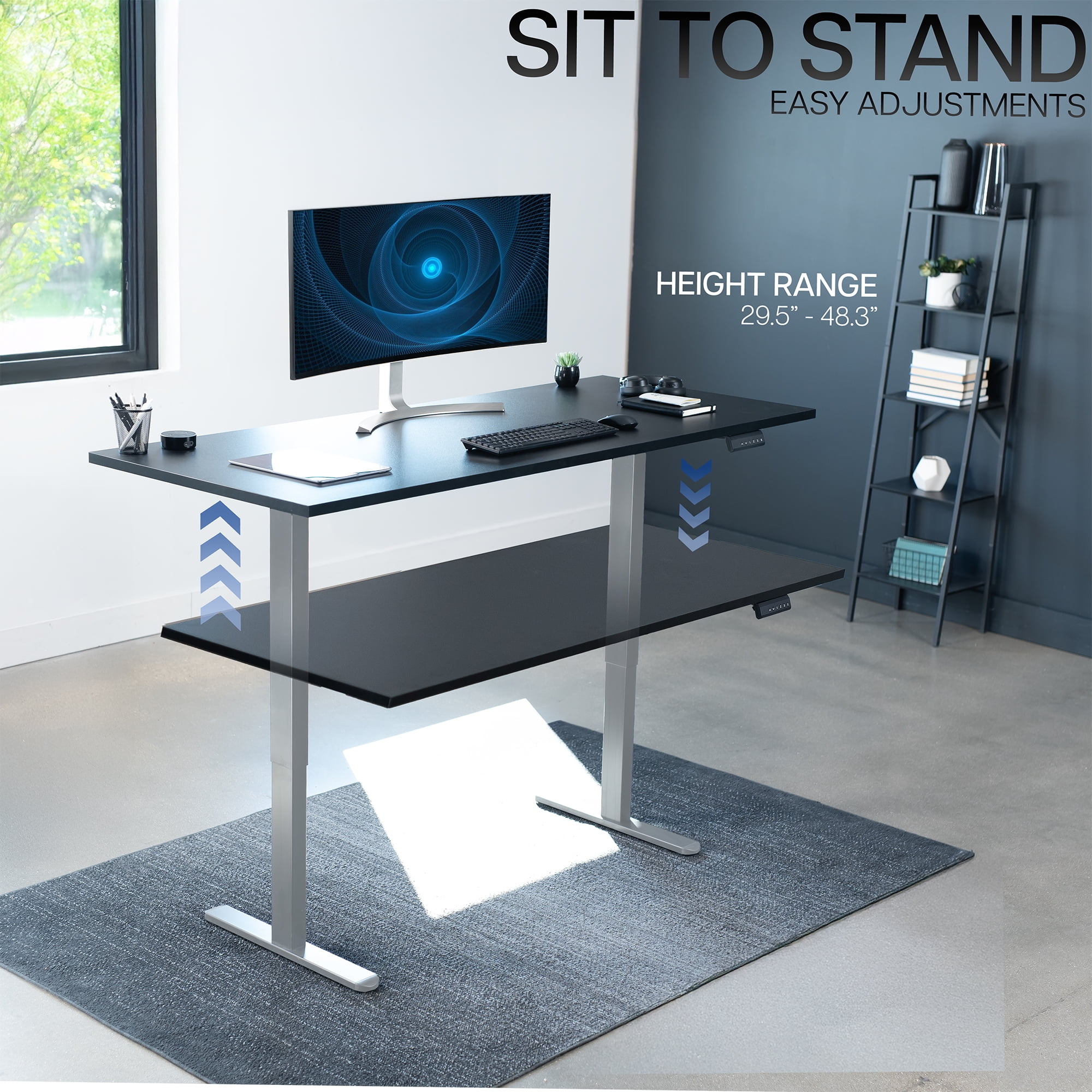 VIVO Dual Motor 71” x 30” Standing Desk, 1-Piece Black Top, Gray Frame