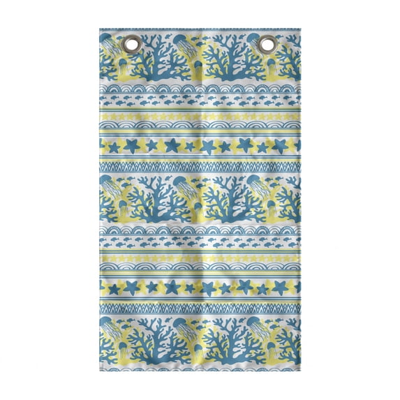 Aqua and Coral Hanging Pocket Organizer, Rhythmic Horizontal Stars Algae Jellyfish Tricolor Print, Printed Polyester Storage Bag with Pockets, 21" x 31", Sea Blue Pastel Yellow
