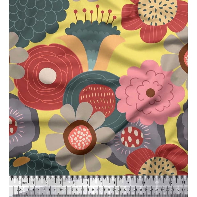 Soimoi Rayon Crepe Fabric Flower Artistic Decor Fabric Printed Yard 46 Inch Wide