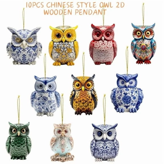 YUTK Wooden Owl Ornaments Set for Christmas Tree A,Free Size