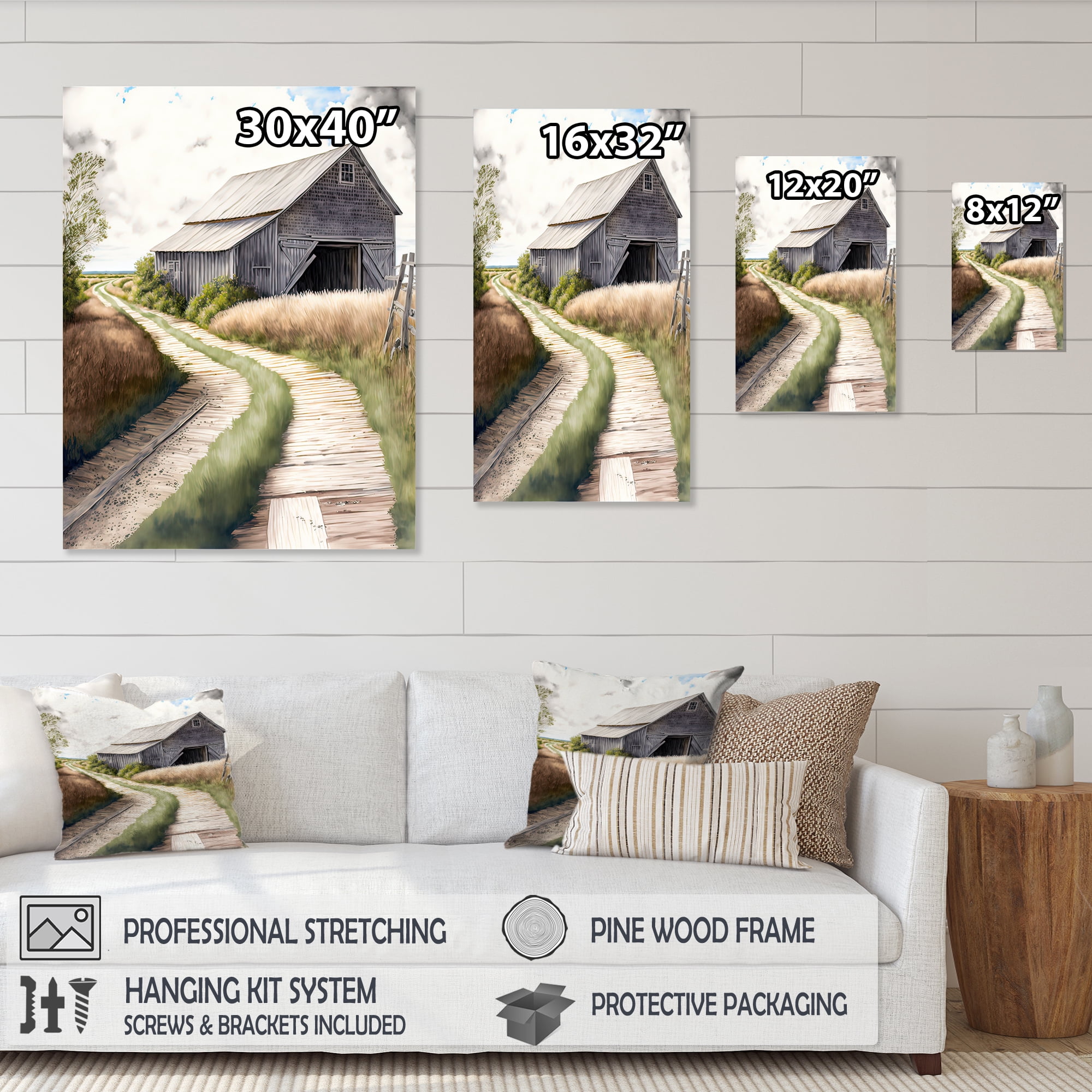 Designart Charming Barn And Path III Canvas Wall Art