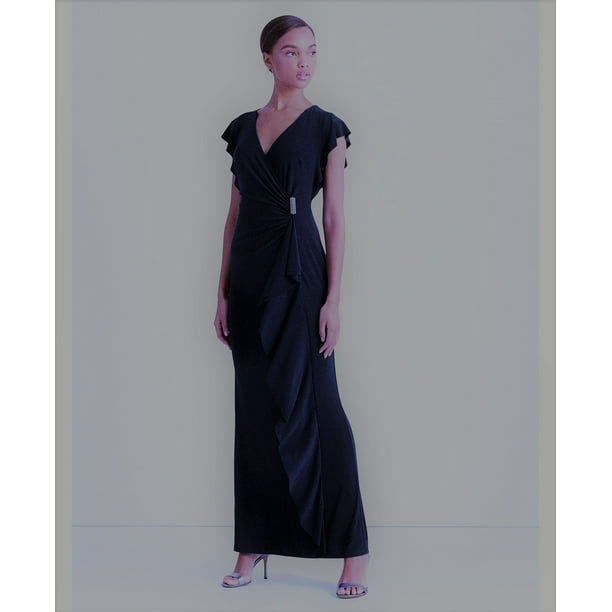 Lauren Ralph Lauren Women's Flutter-Sleeve Gown, Navy 4 - NEW 