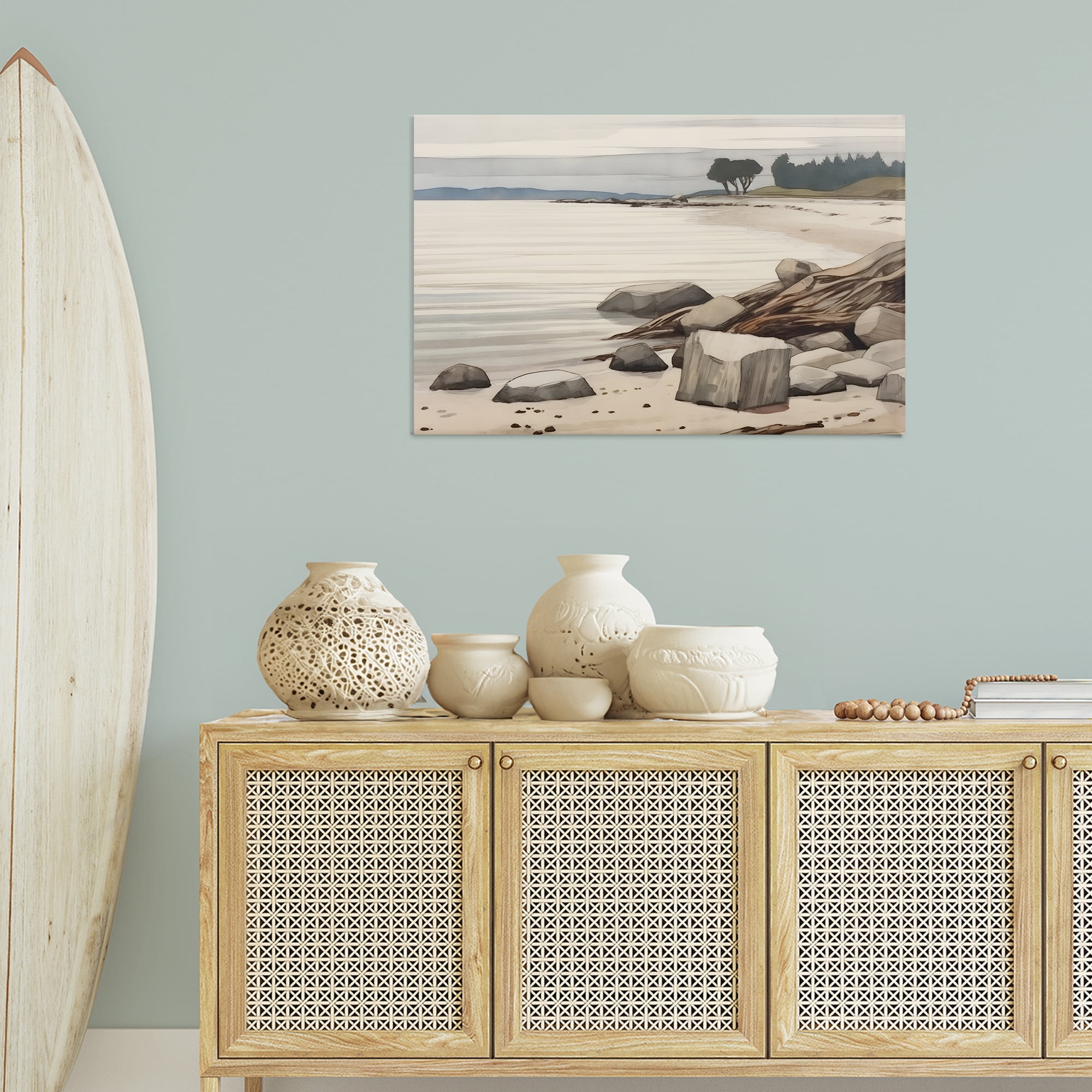 Stupell Industries Beach Rock View Landscape & Nature Painting Wrapped Canvas Art Print Wall Art, 36 x 24