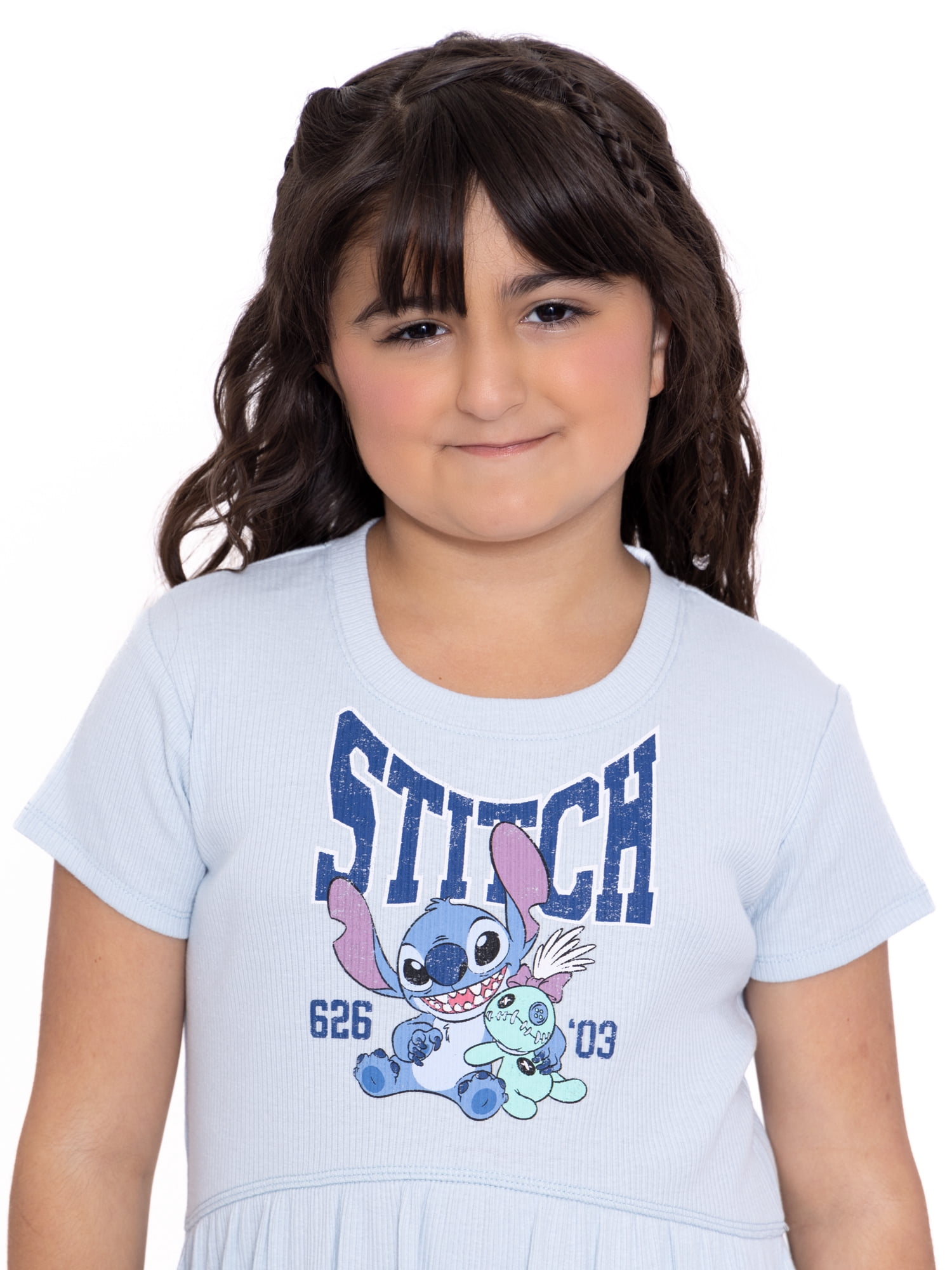 Stitch Crew Neck Short Sleeve Mid Length Dress, 10-12 (Girl's)