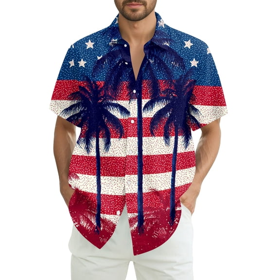 Hogleaql Men's 250 Anniversary Usa Shirts 4th Of July American Flag Graphic Short Sleeve Patriotic Shirt Collared Button Dressy Hawaiian Casual Shirts for Men Vermilion M
