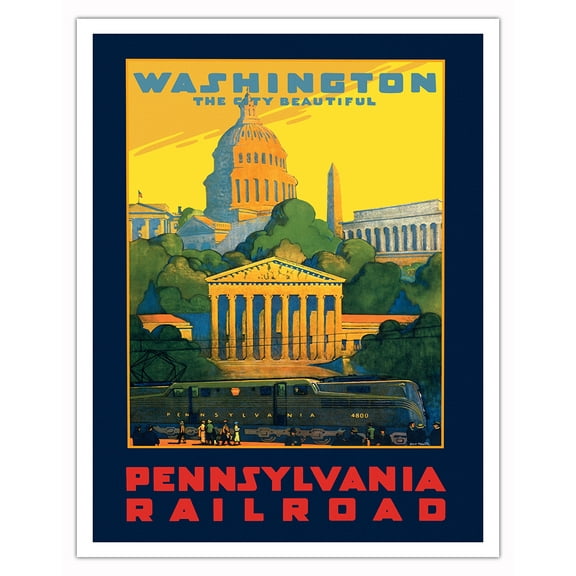 Washington, D.C. - The City Beautiful - Pennsylvania Railroad - Vintage Travel Poster by Grif Teller c.1940 - Fine Art Matte Paper Print (Unframed) 11x14in