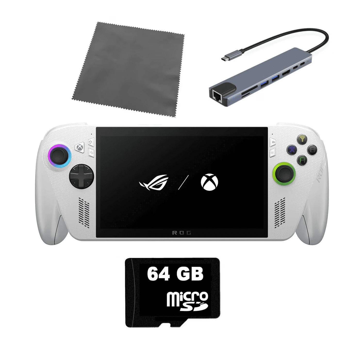 ASUS ROG XBOX Ally 1TB SSD AMD Ryzen Z2 A CPU Handheld Gaming Console 7-inch Touchscreen 120Hz, CyberEZQ 8 in 1 USB C Hub, 64GB MicroSD Card, 4 Accessories: 5 in 1 Bundle