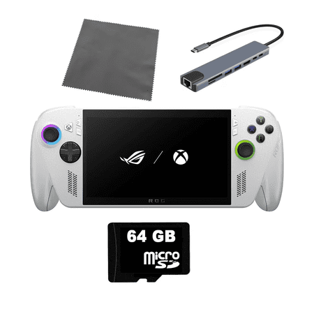 ASUS ROG XBOX Ally 1TB SSD AMD Ryzen Z2 A CPU Handheld Gaming Console 7-inch Touchscreen 120Hz, CyberEZQ 8 in 1 USB C Hub, 64GB MicroSD Card, 4 Accessories: 5 in 1 Bundle