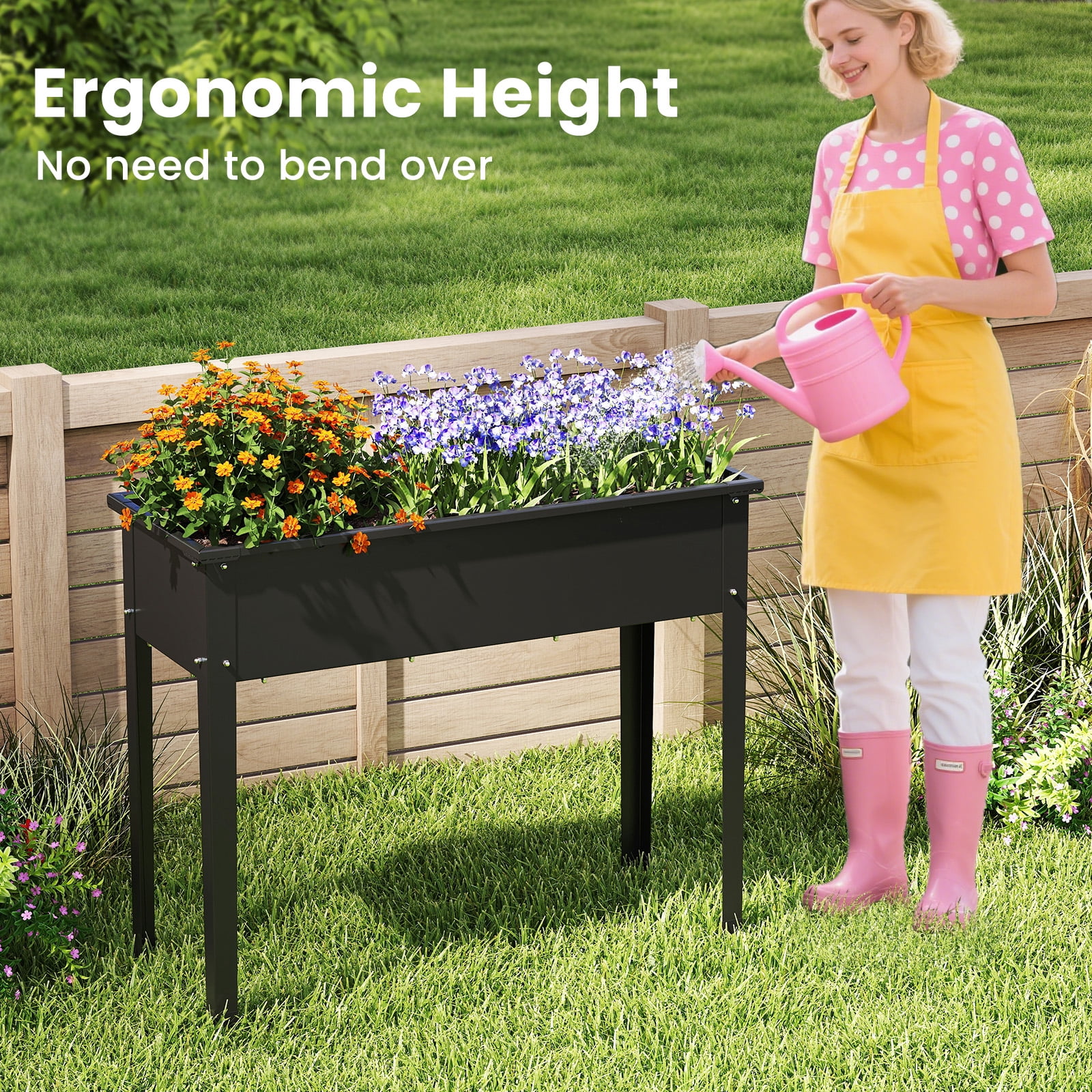 BLACK JAGUAR Raised Garden Bed, Elevated Metal Planter Box with Legs Drainage Hole Outdoor Indoor Plant Container for Flower Herb