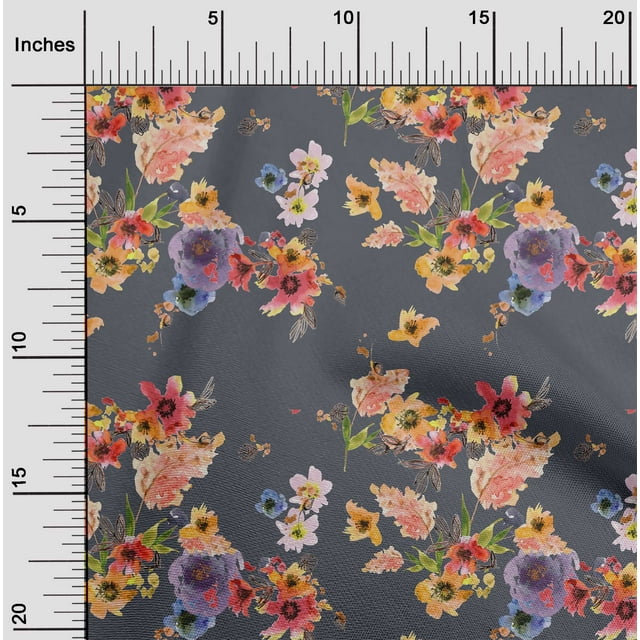 oneOone Cotton Flex Gray Fabric Flower Watercolor Craft Projects Decor Fabric Printed By The Yard 40 Inch Wide