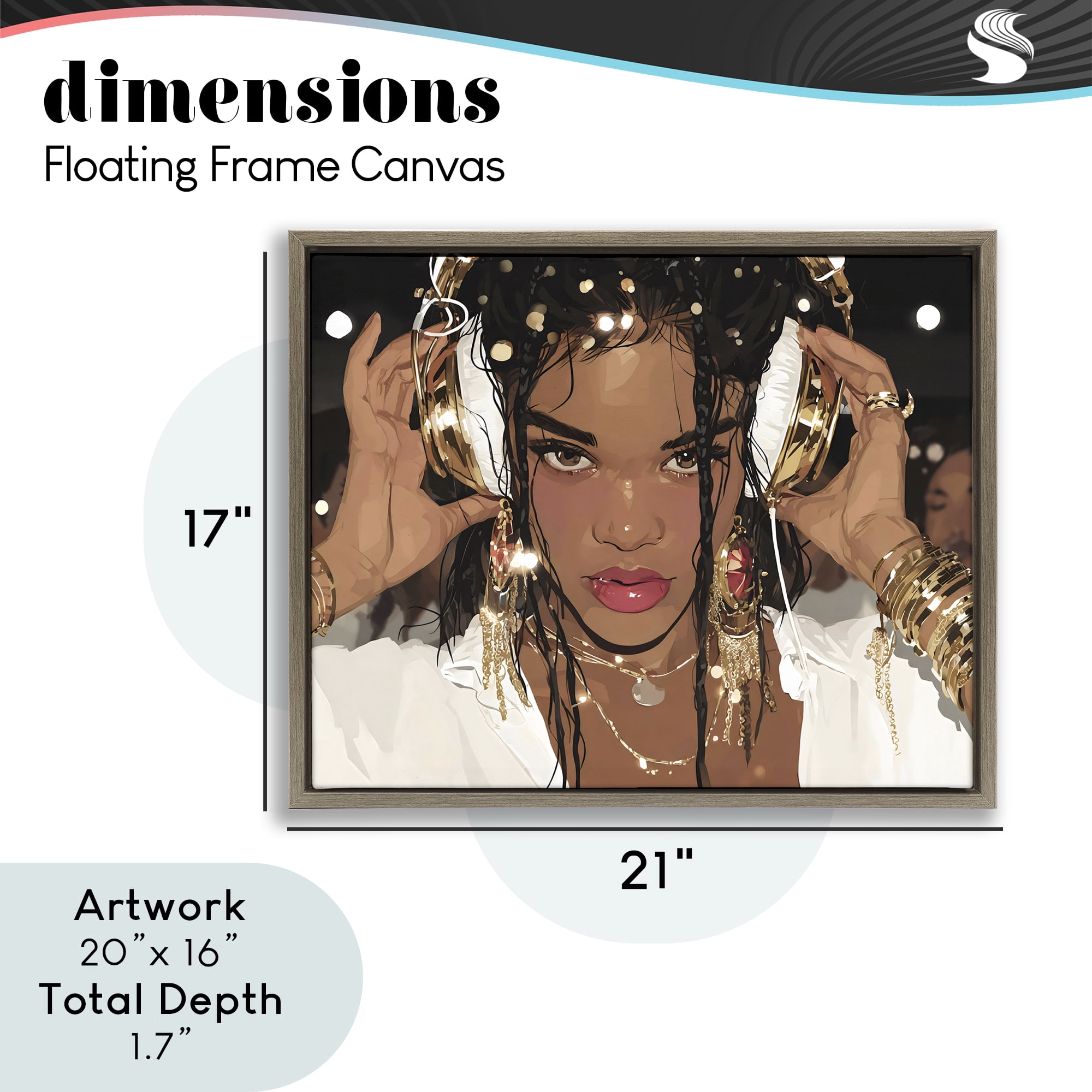 Stupell Industries Gold Headphones Glam Female Brown Framed Floater Canvas Wall Art, design by Franklyn Gregory