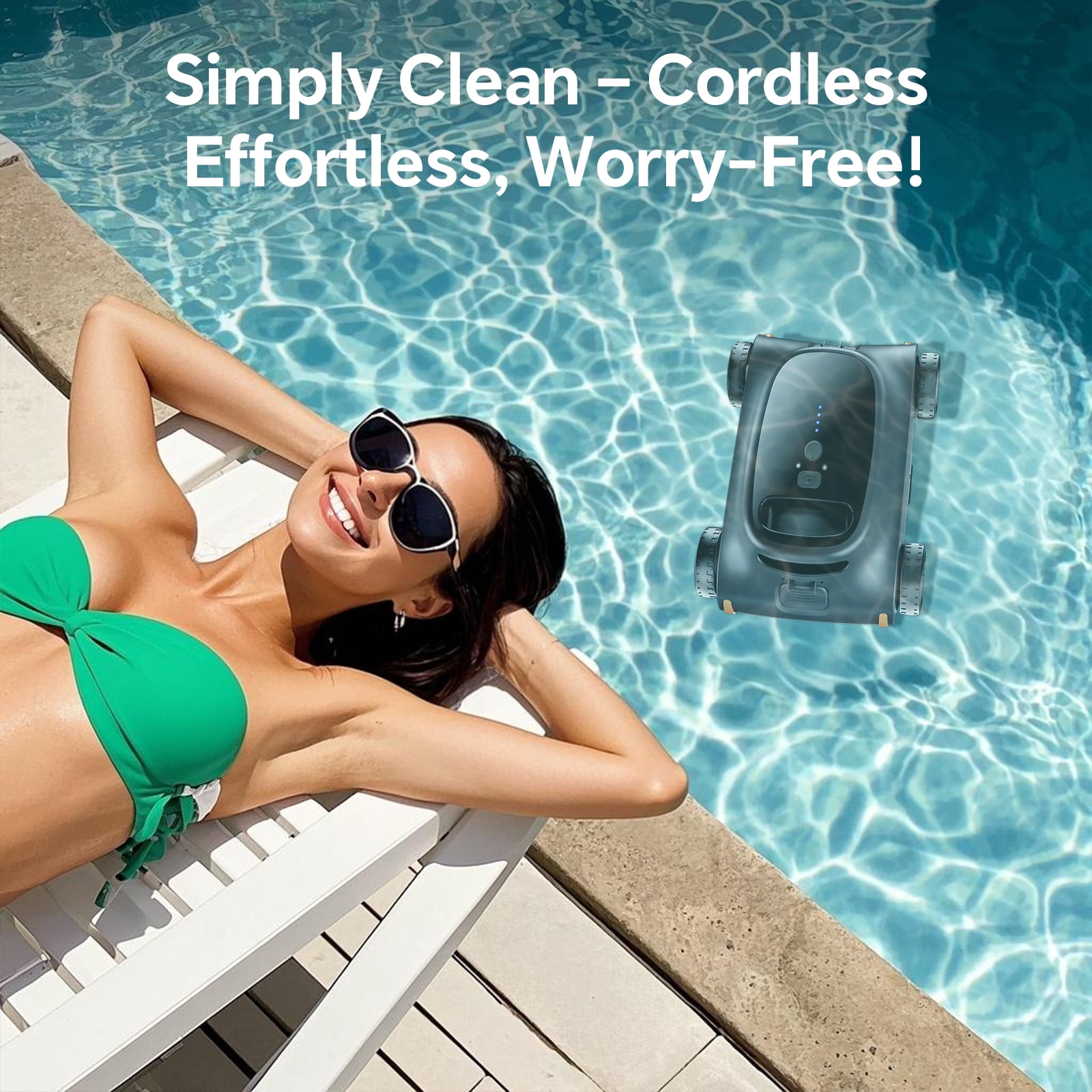 [150 Mins Running Up to 2000 Sq.ft] Seauto SAT 10 Robotic Pool Cleaner, Cordless Robotic Pool Vacuum for Above Ground Pool, 180W Brushless Motor, for In Ground Flat Pools up to 2000 sq.ft