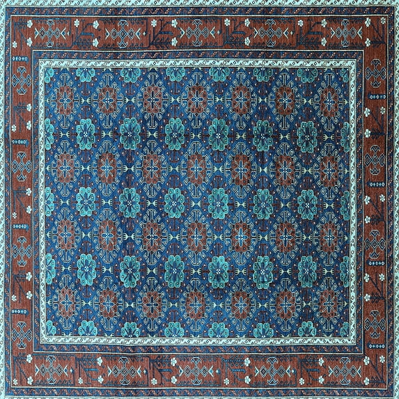 Ahgly Company Indoor Square Oriental Light Blue Industrial Area Rugs, 4' Square