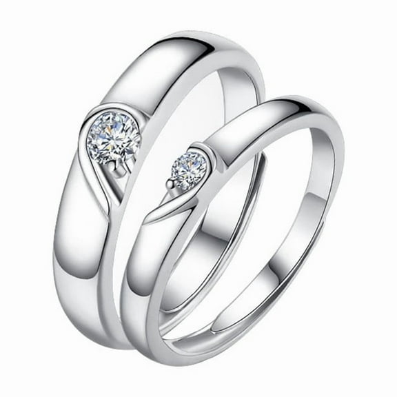 Whudwhu Couples Rings Set in Silver with Zircon Heart Design Wedding Ring