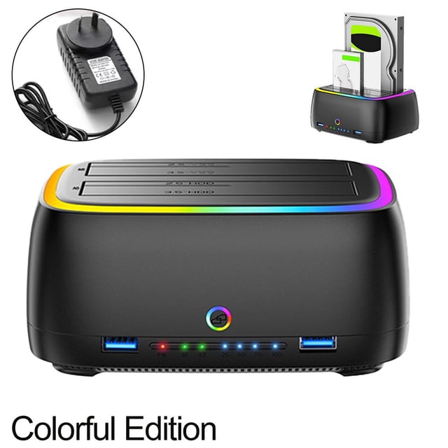 Dual Bay Hard Drive Station With USB3.0 5Gbps For 2.5 3.5 HDD SSD Enclosure Clone Card TF SD Offline Adapter Suitable For Data Storage And Transfer In Home Office Environments