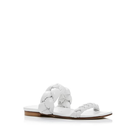

STUART WEITZMAN Womens White Braided Padded Playa Square Toe Slip On Leather Slide Sandals Shoes 7.5