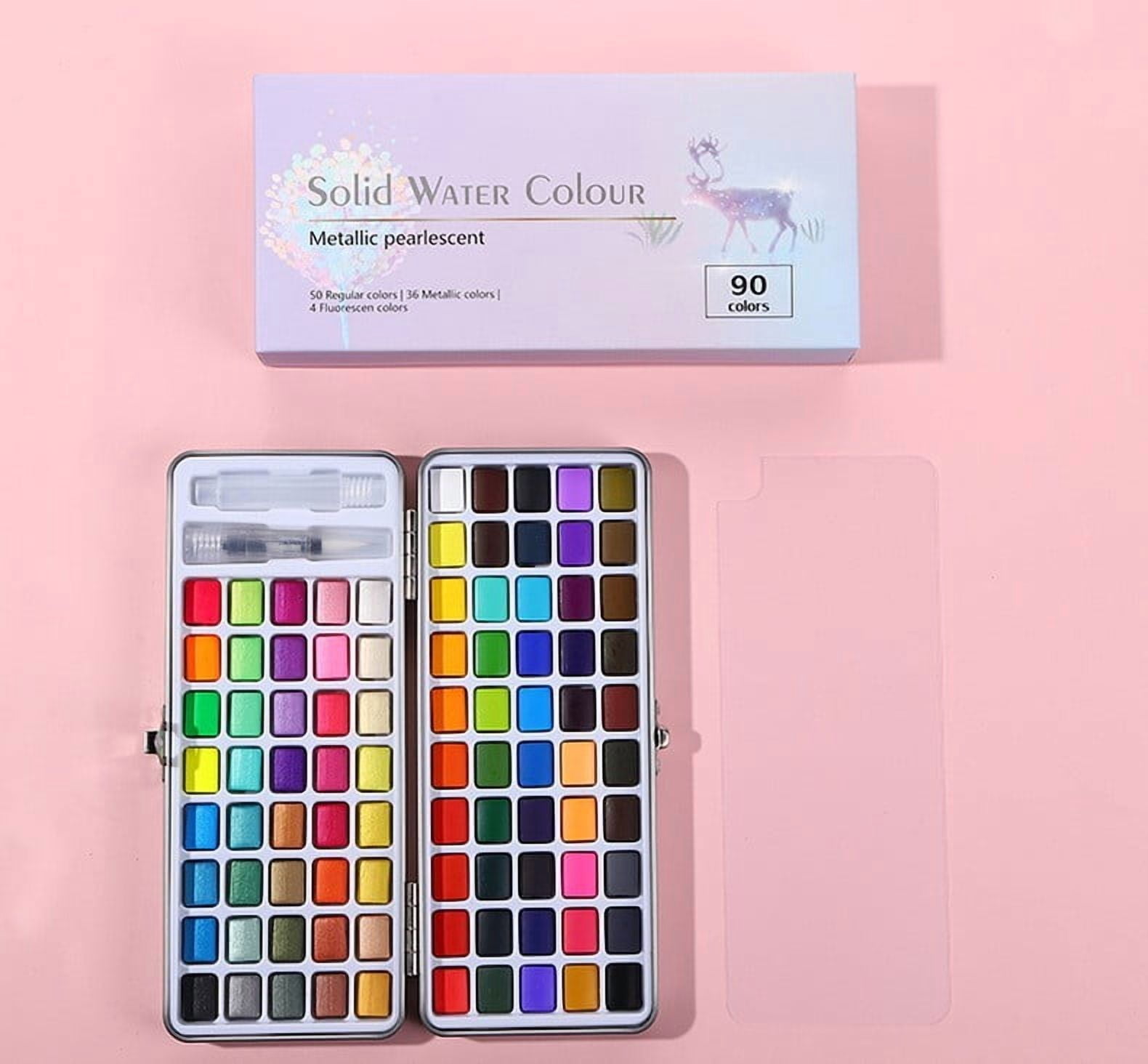 HengDidi Portable Solid Watercolor Paint Set with Vibrant Colors for Artists of All Levels - Includes Brush for Easy Sketching and Painting Anywhere