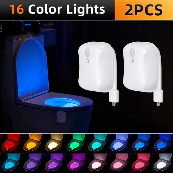 2Packs LED Toilet Night Light Motion Sensor Activated LED Light 16 Colors Changing Toilet Bowl Illuminate Nightlight for Bathroom Battery Not Included Perfect with Water Faucet Light