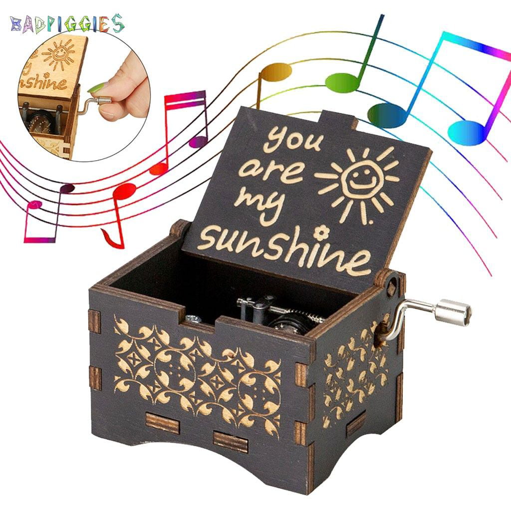 Wooden Music Box "You Are My Sunshine" Engraved Musical Case Toys Kids Gifts 