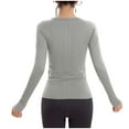 thumbnail image 4 of QUNYINEY Women's T Shirts Workout Gray Long Sleeve Tops Crewneck Pullover Slim Fit Thumbhole Women Classic T-Shirt, 4 of 8